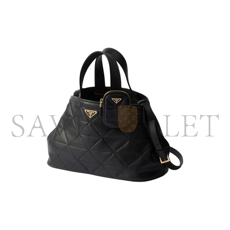 Pra*a medium leather tote bag with stitching 1bg545 (35*22*15cm)